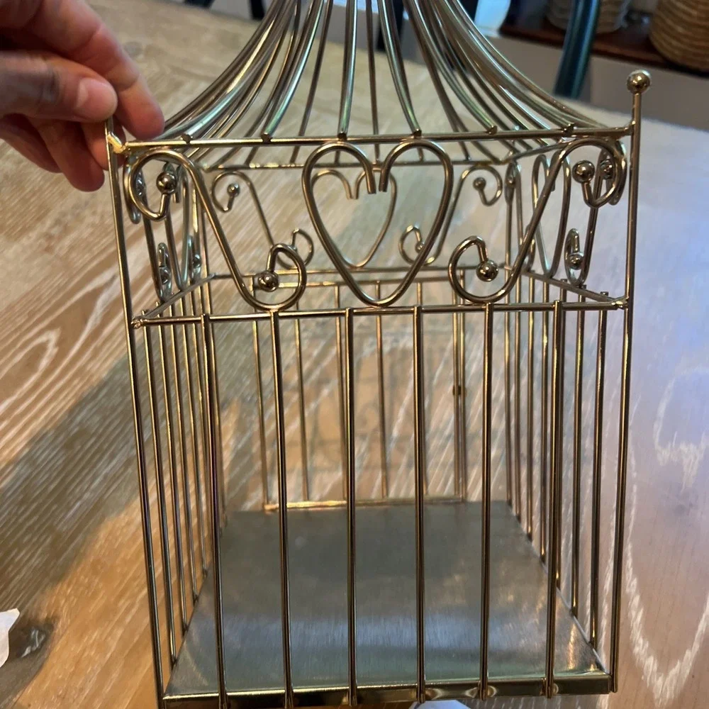 Vintage Home Interiors Gold Tone Metal Faux Bird Cage Decor Heart 16x7x7
